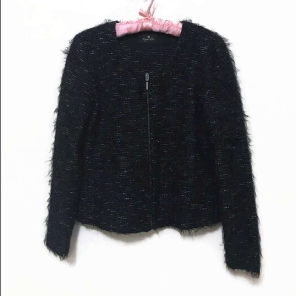 Eugen Klein Soft tweed faux fur zip up jacket